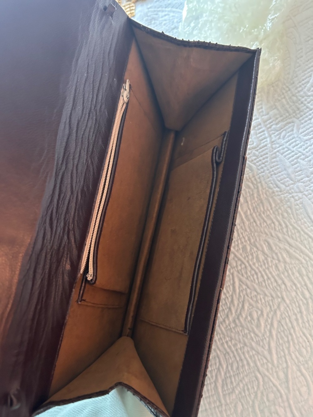 Vintage Dark Brown Snake Skin Clutch and Leather Interior - Picture 5 of 7